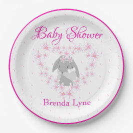 Personalisierte Kaninchenmädchen Pink Babydusche Pappteller