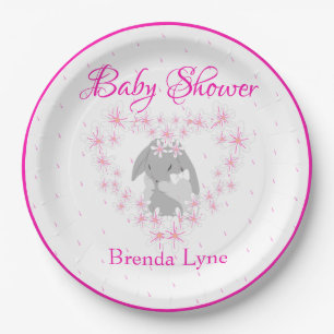 Personalisierte Kaninchenmädchen Pink Babydusche Pappteller