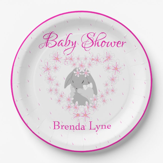 Personalisierte Kaninchenmädchen Pink Babydusche Pappteller (Vorderseite)