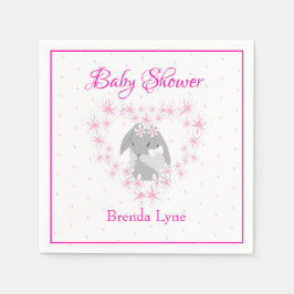 Personalisierte Kaninchenmädchen Pink Babydusche Serviette