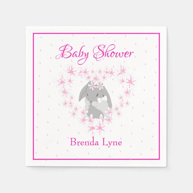 Personalisierte Kaninchenmädchen Pink Babydusche Serviette (Vorderseite)