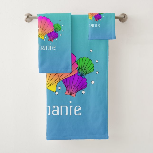 Personalisierte karibische Muscheln mit Blasen Badhandtuch Set (Insitu)