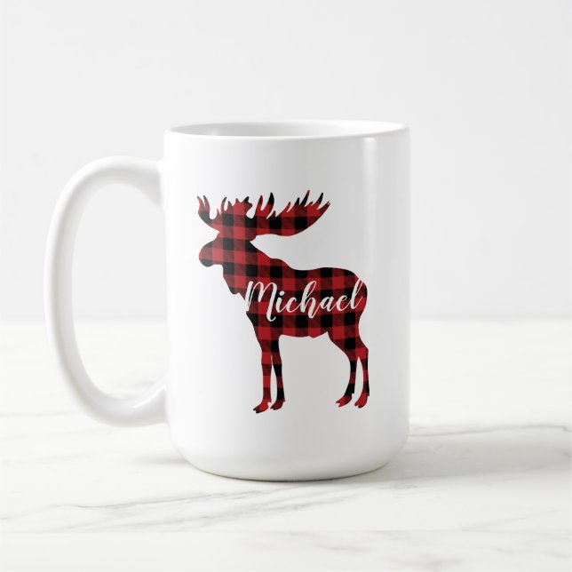 Personalisierte karierte Elch-Kaffee-Tasse Kaffeetasse (Links)