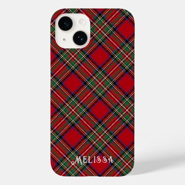 Personalisierte Karierte Rot- und Grüne Stewart Ta Case-Mate iPhone 14 Hülle (Rückseite)