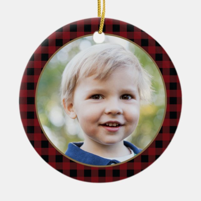 Personalisierte Karierte Weihnachtsfeier Keramik Keramik Ornament (Vorne)