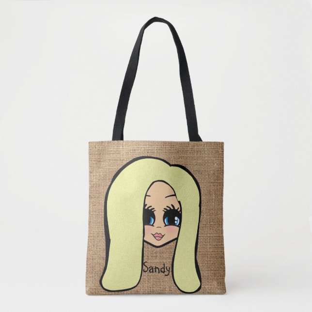 Personalisierte Karikatur Jute Print Tasche Blonde (Vorderseite)