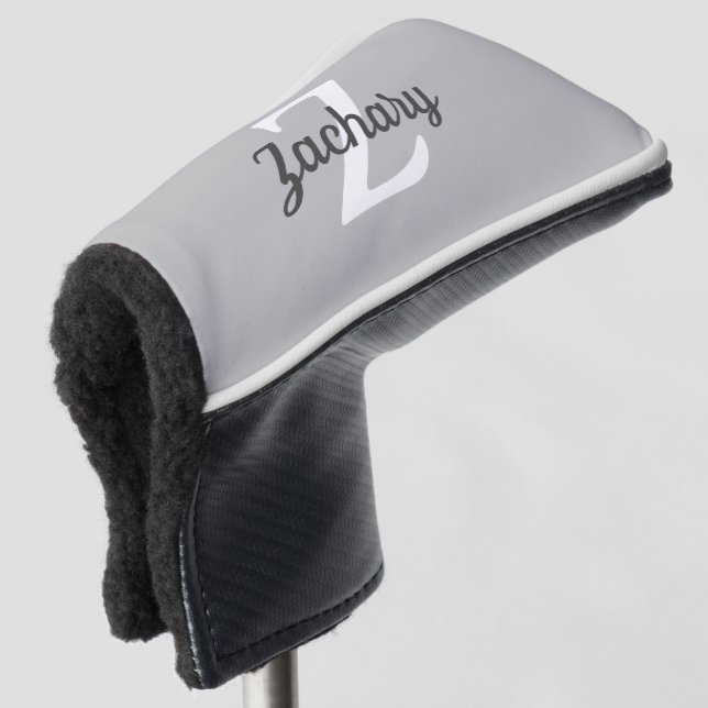 Personalisierte Karkohle Grau-Retro-Monogramm Golf Headcover (3/4 Vorderseite)