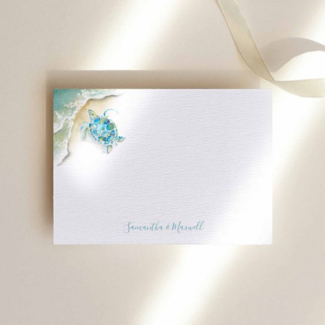 Personalisierte Karte für den Meeresschildkröten (Beach stationery note card watercolor sea turtle art by Victoria Grigaliunas of Do Tell A Belle)