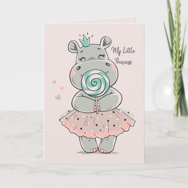 Personalisierte Karte Niedlich Hippo Prinzessin Ge (Vorderseite)