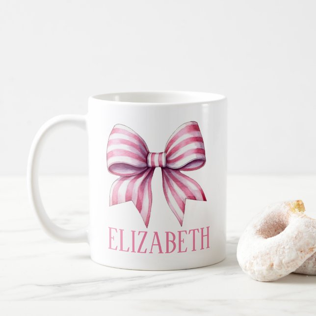Personalisierte Kastenrosa und Weißer Wasserfarben Kaffeetasse (Mit Donut)