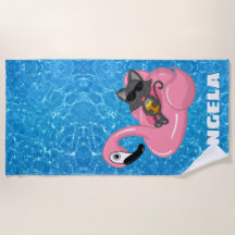 Personalisierte Katze auf Flamingo Pool Name