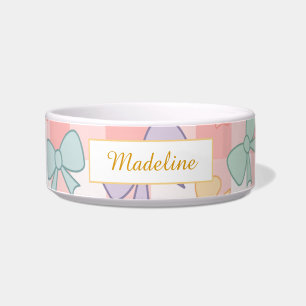 Personalisierte Katze Gingham Pastell Schleifen Sc Napf