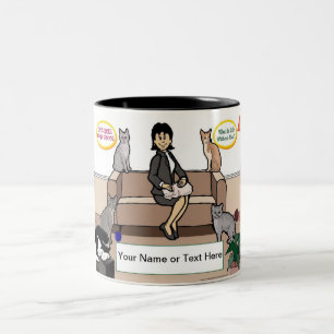 Personalisierte Katze Lover - Cartoon von Frauen Zweifarbige Tasse
