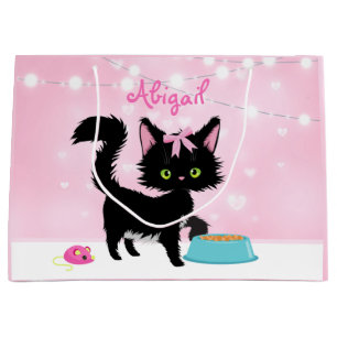 Personalisierte Katze Pink und White Girten Kitten Große Geschenktüte