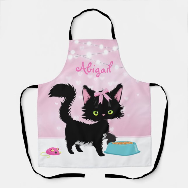 Personalisierte Katze Pink und White Girten Kitten Schürze (Vorderseite)