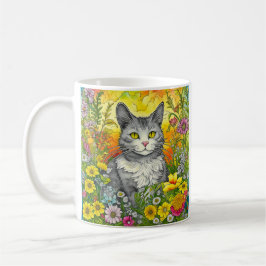 Personalisierte Katze und Blume Kaffeetasse
