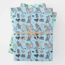 Personalisierte Katze und Geschenkpackung in 3 Far Geschenkpapier Set