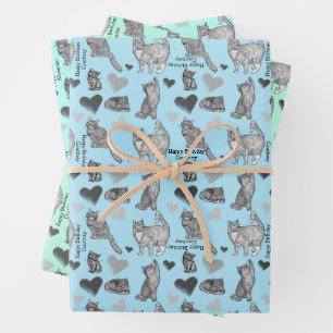 Personalisierte Katze und Geschenkpackung in 3 Far Geschenkpapier Set