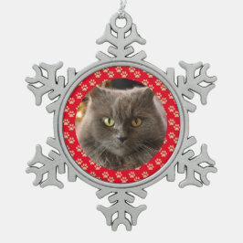 Personalisierte Katze Weihnachten Weihnachten Rote Schneeflocken Zinn-Ornament