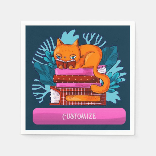 Personalisierte Katzen genehmigte Bücher Aquamarin Serviette (Vorderseite)