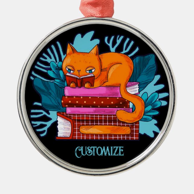 Personalisierte Katzen-genehmigte Bücher Ornament Aus Metall (Vorne)