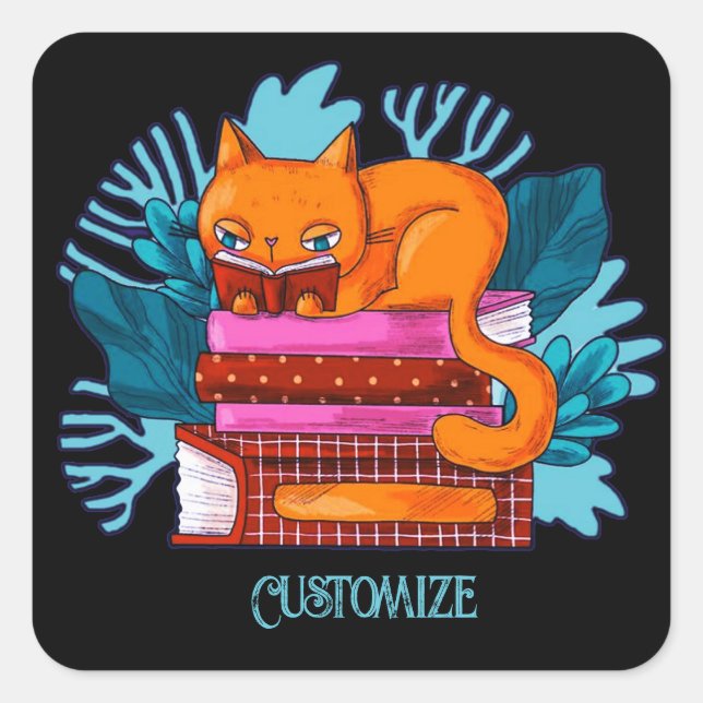 Personalisierte Katzen-genehmigte Bücher Quadratischer Aufkleber (Vorderseite)