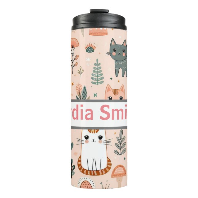 Personalisierte Katzen Kinder trinken Geschwätz Thermosbecher (Vorderseite)