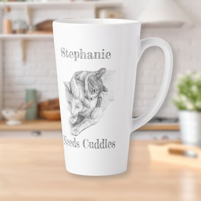 Personalisierte Katzen Milchtasse (Personalized Cats Cuddling Latte Mug)