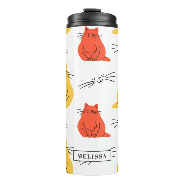 Personalisierte Katzen Muster Orange Gelb Thermosbecher (Vorderseite)
