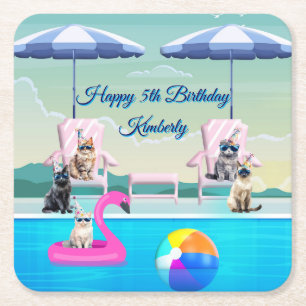 Personalisierte Katzen-Pool-Party Rechteckiger Pappuntersetzer