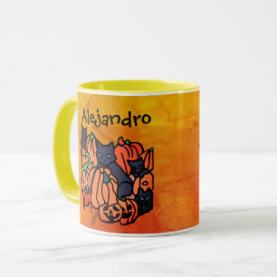 Personalisierte Katzen und Kürbis zu Halloween Tasse