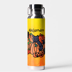 Personalisierte Katzen und Kürbis zu Halloween Trinkflasche