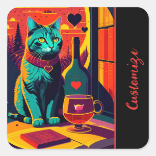 Personalisierte Katzenbücher und Weine Quadratischer Aufkleber