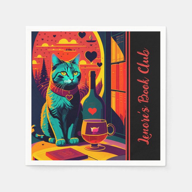 Personalisierte Katzenbücher und Weine Serviette (Vorderseite)