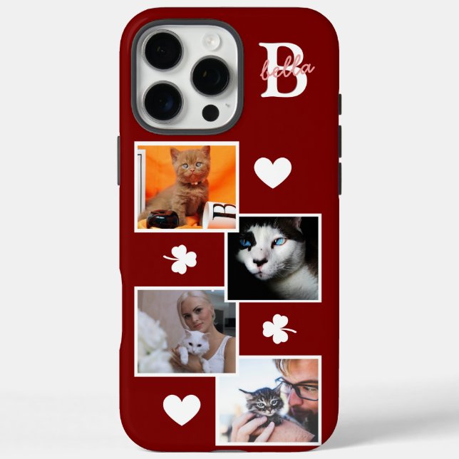 Personalisierte Katzenfoto-Collage Monogramm Borde iPhone 16 Pro Max Hülle (Rückseite)
