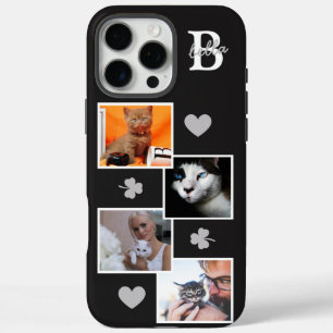 Personalisierte Katzenfoto-Collage Monogramm schwa iPhone 16 Pro Max Hülle