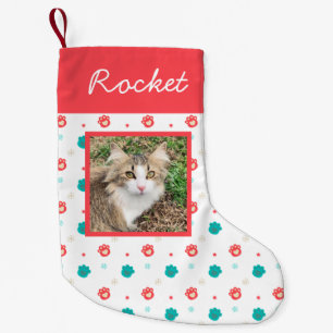 Personalisierte Katzenfoto-Festliche Pfotenabdrück Kleiner Weihnachtsstrumpf