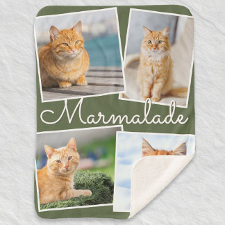 Personalisierte Katzenfoto-Pet-Collage Olivgrün Sherpadecke