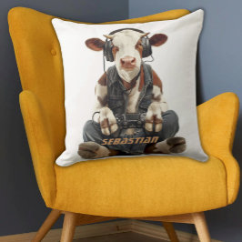 Personalisierte KatzenGamer Kuh für Kinder Kissen