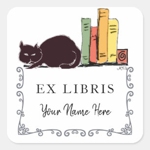 Personalisierte Katzenliebhaber-Exlibris Quadratischer Aufkleber