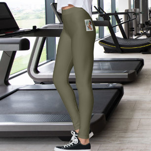 Personalisierte Katzenliebhaberin Dunkel Oliv Warm Leggings