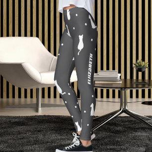 Personalisierte Katzenliebhaberin Grau Weiße Kitte Leggings