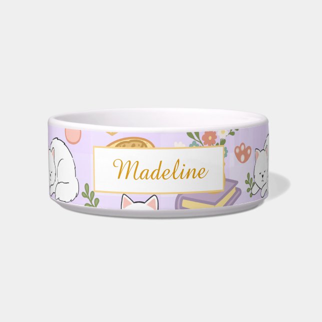 Personalisierte Katzenname Pastell-Lila-Schale Ker Napf (Vorderseite)