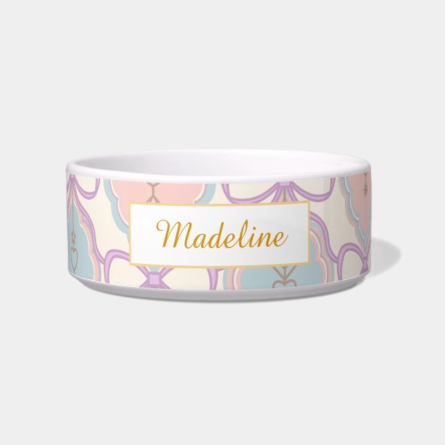 Personalisierte Katzennamenschale Pastellrosa Kera Napf (Vorderseite)