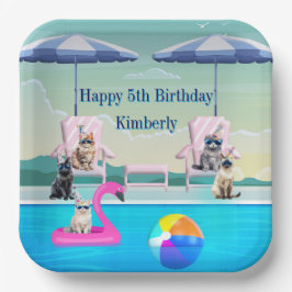 Personalisierte Katzenpool-Party-Papierteller Pappteller