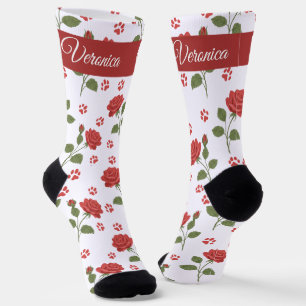 Personalisierte Katzensocken mit Namen Rote Rose Socken