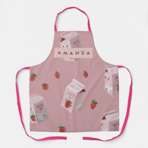 Personalisierte Kawaii-Erdbeermilch-Muster-Schürze Schürze