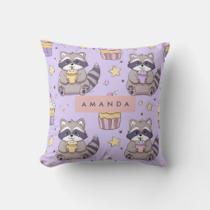 Personalisierte Kawaii-Raccoons mit Cupcakes-Muste Kissen
