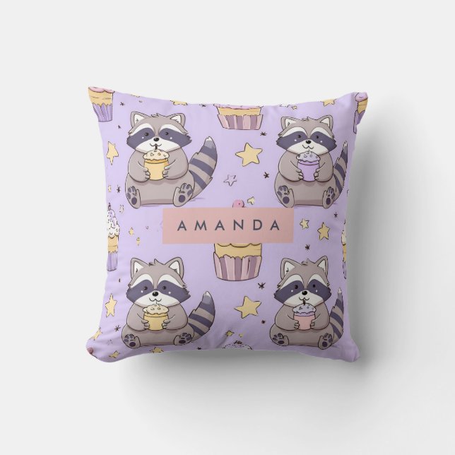 Personalisierte Kawaii-Raccoons mit Cupcakes-Muste Kissen (Vorderseite)