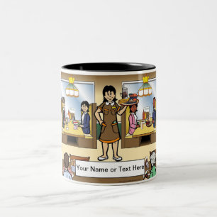 Personalisierte Kellnerin, Lässiger Cartoon Zweifarbige Tasse